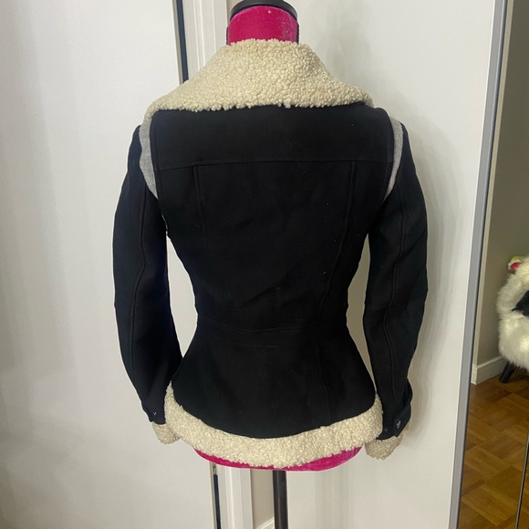 Bcbg black wool moto shearling jacket XS - Picture 4 of 7